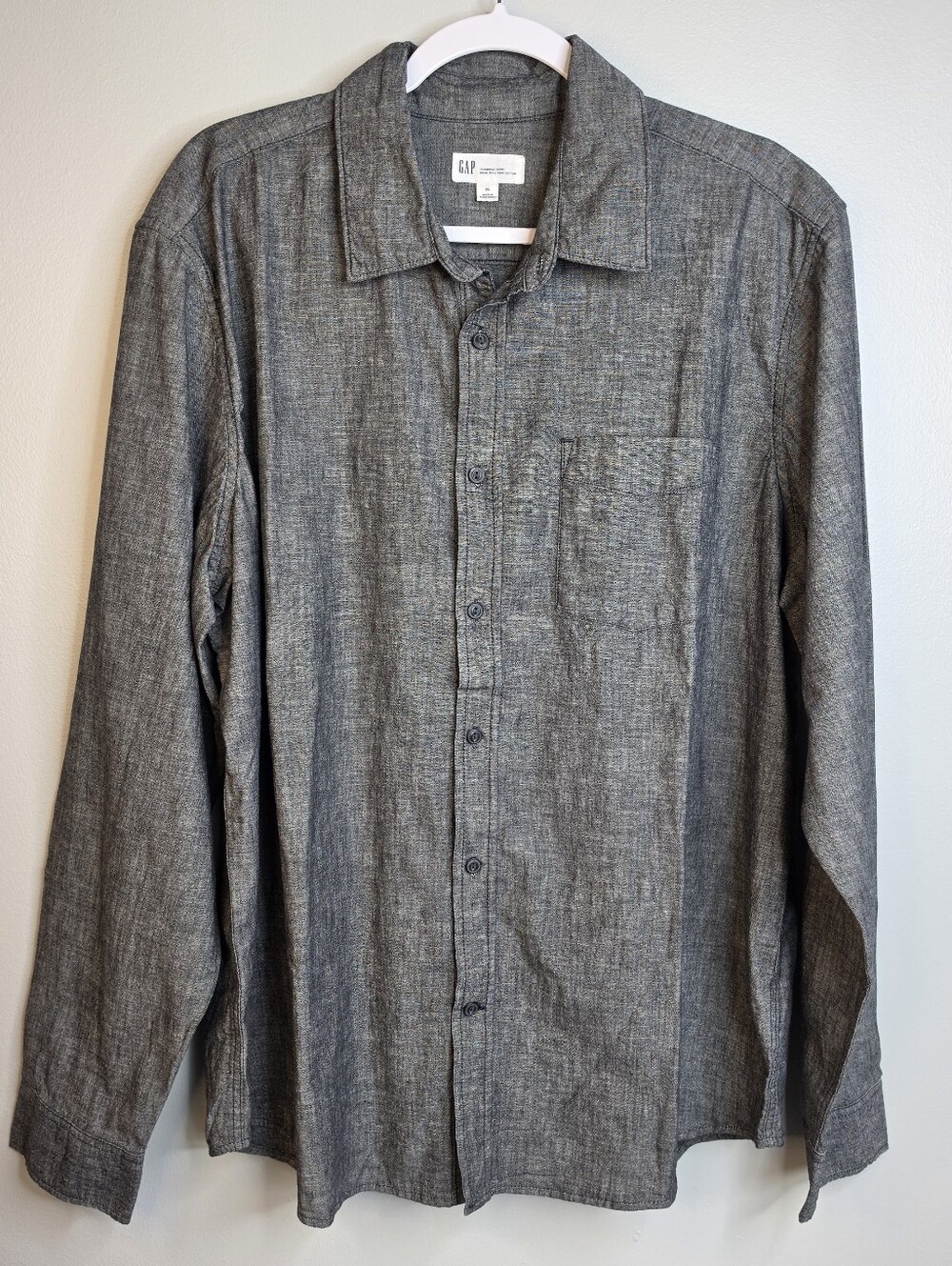 GAP Men's Heathered Charcoal Button-Down Chambray Shirt Sz Xl
